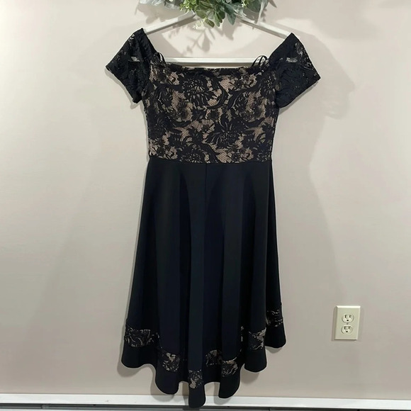 City Studio Off The Shoulder Black Lace Top High Low Fit and Flare Dress 7 - Picture 6 of 16